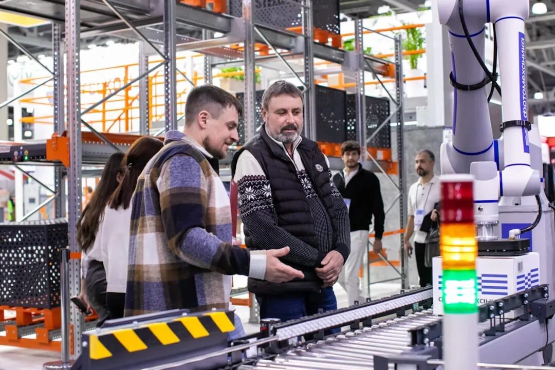 Industrial robot arm in modern manufacturing factory